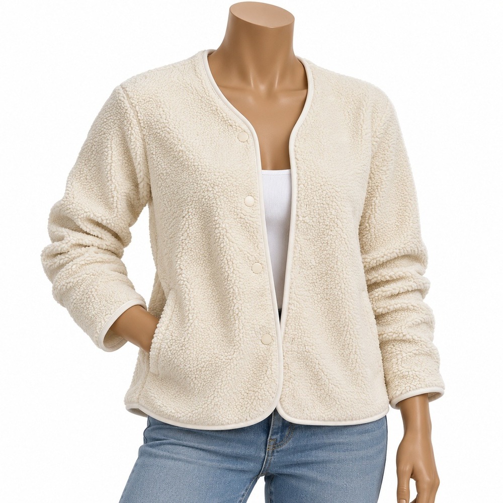 Old Navy Womens Cream Sherpa Fleece Liner Jacket Snap Front Size S